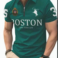 Men's 3D Digital Print Zip-Up Polo Shirt