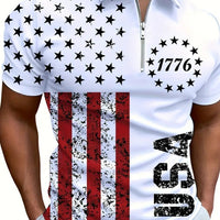 Men's 3D Digital Print Zip-Up Polo Shirt