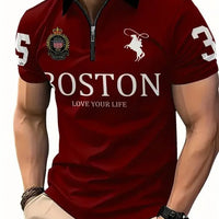 Men's 3D Digital Print Zip-Up Polo Shirt