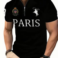 Men's 3D Digital Print Zip-Up Polo Shirt