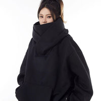 Loose High Collar Fleece Lined Hoodie